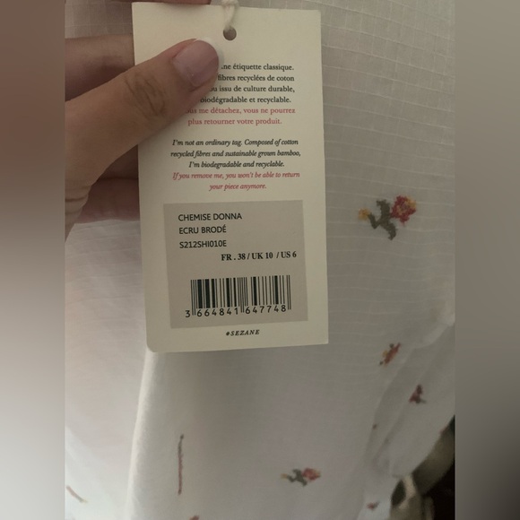 NWT Sezane Donna Blouse embroidered floral Sz 6 (FR 38) SOLD OUT - Picture 10 of 12